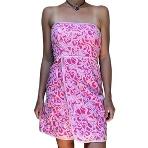 🥒 Vintage Lilly Pulitzer Strapless Pink Paisley Faux Wrap Mini Dress 6 S/M